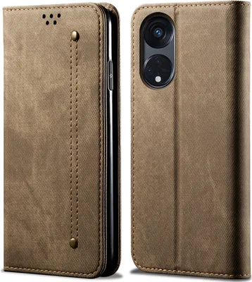 Produktbild von OPPO A98 Hülle, Leder Brieftasche Flip Bookstyle Schutzhülle mit Standfunktion für OPPO A98 5G/ Reno8 T 5G Khaki
