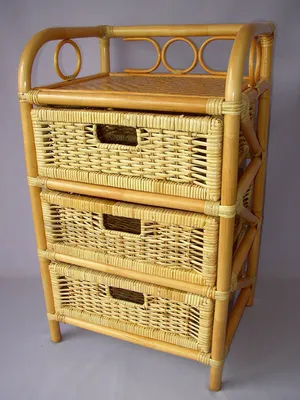 Produktbild von Rattanregal mit 3 Schüben , Korbregal mit Schub , Korbfarbe : honig , Größe : B 45 cm , T 36 cm , H 75 cm .