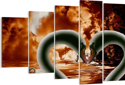 Produktbild von Bild auf Leinwand - Leinwandbild - Schwäne Nacht Liebe - 150x100cm - Wand Bild - Wanddeko - Leinwanddruck - Bilder - Kunstdruck - Wanddekoration - Leinwand bilder - Wandkunst - EG150x100-0293