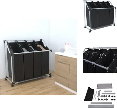 Obrázek produktu pro černý třídič prádla se 4 přihrádkami - Koše na prádlo