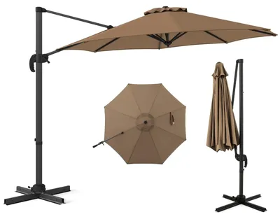 Image de Parasol - Parasol de jardin - Parasol suspendu - Parasol de balcon - Parasol à mât - Diamètre : 300 cm - Inclinable et rotatif à 360°