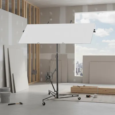 Produktbild von Plattenheber Trockenbau mit 3 Bremsrädern 60-Grad-Neigung Klappbar Arbeitshöhe 180-470 cm Plattenlift Max. 68 kg Grau
