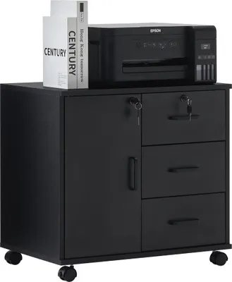 Produktbild von CLIPOP Rollcontainer Aktenschrank aus Holz, mit 3 Schubladen und Tür, Black