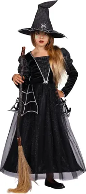 Produktbild von T3062-98-104 schwarz-silber Kinder Mädchen Hexen Kostüm mit Hut "Der Tot" Gr.98-104