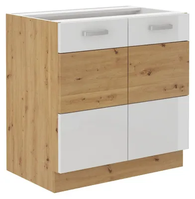 Produktbild von Unterschrank 80 cm Eiche Artisan + Weiß Hochglanz Küchenzeile Küchenblock Küche