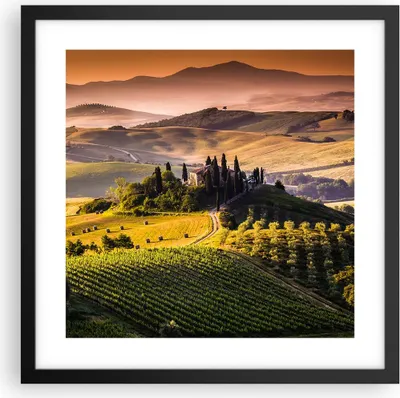 Produktbild von Gerahmtes Poster - Schwarzer Rahmen - Landwirtschaft Bauernhof Toskana Weinberg - 40x40 cm - Wand Bild - Wanddeko - Wandbilder - Wandposter - Bilderrahmen - Bilder - Kunstdruck - P2BAC40x40-2465