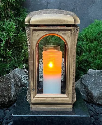 Imagen del producto de Lámpara de bronce maciza de alta calidad para cementerio, ideal para colocar en la lápida. Vela para cementerio, decoración para lápidas, farol para cementerio, lámpara para cementerio, decoración para tumbas
