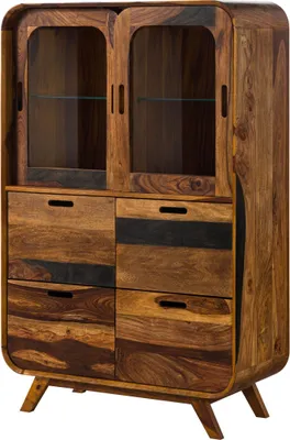 Image de MASSIVMOEBEL24 | Buffet haut en bois de Sheesham 90x40x140 marron foncé laqué MAILAND #220