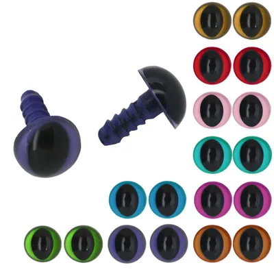 5 Paar Kunststoff-Augen 12mm Katzenaugen Tieraugen Teddyaugen, violett