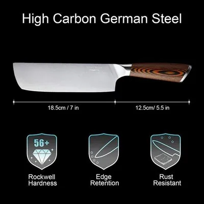 Productafbeelding van SnelShoppen - Nakiri Koksmes, Professioneel Keukenmes, Nakiri Mes, Scherp 18.8 cm, Slagersmes, Duits RVS met Hoge Koolstofinhoud, Extra Scherp Mes voo