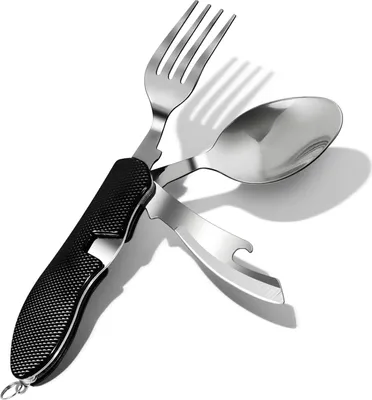 Produktbild von 4-in-1 faltbares Campingbesteck aus rostfreiem Stahl für Outdoor - schwarz