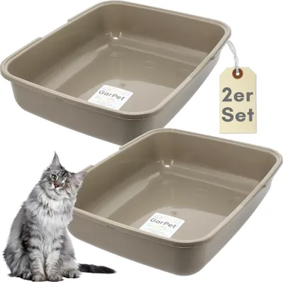 Produktbild von 2er Set Katzenklo XL Katzentoilette offen ohne Deckel Katzen Schalentoilette Klo Toilette Zubehör Doppelpack Sparpaket Katzentoiletten