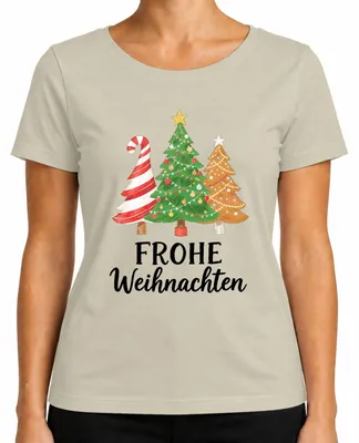Produktbild von Frohe Weihnachten Weihnachtsbaum Zuckerstange Lebkuchen Tannenbaum Damen T-Shirt, Natur, S