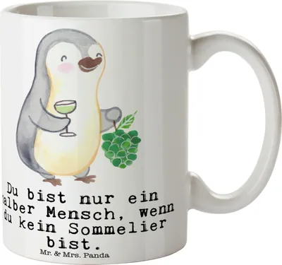 Produktbild von Mr. & Mrs. Panda Becher Sommelier Herz - Weiß - Geschenk, Kaffeetasse, Tasse, Teetasse, Pott, Kaffeebecher