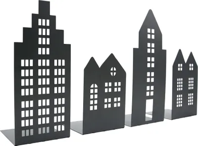 Produktbild von UNUS® Deko Häuser Metall, Windlicht Lichthaus, Buchstützen, 4er Set