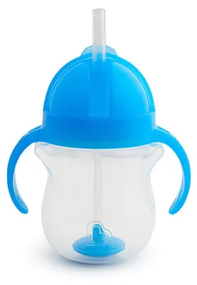 Obrázek produktu pro Munchkin MUNCHKIN 207 ml gertuvė su šiaudeliu TIP&amp;SIP STRAW, mėlyna, 6+ mėn.