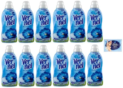Produktbild von 12er-Pack Vernel Aroma Therapy Ammorbidente Concentrato Konzentrierter Flüssiger Weichspüler Frangipani,28 Wäschen,700ml + 1er-Pack FELCE AZZURRA Talkumpuder, 100g-Beutel