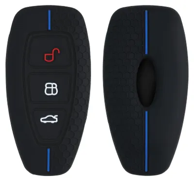 Produktbild von kwmobile Schlüsselhülle für Ford 3-Tasten Autoschlüssel Keyless Go Hülle - Autoschlüssel Schlüssel Hülle aus Silikon - Schlüsseletui in Schwarz Blau