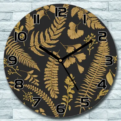 Produktbild von Wanduhr aus Glas Rund fi 30 Goldfarne blätter Quarz Deko Schlafzimmer Büro
