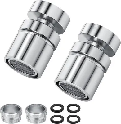 Immagine prodotto di Ibenzoa® Set da 2 rubinetti orientabili in ottone (360°) – filettature M22 e M24, regolatori di flusso resistenti alla corrosione per bagno e cucina