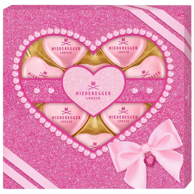 Zdjęcie produktu dla Niederegger Marzipan Hearts Marc de Champagne biała czekolada 125g