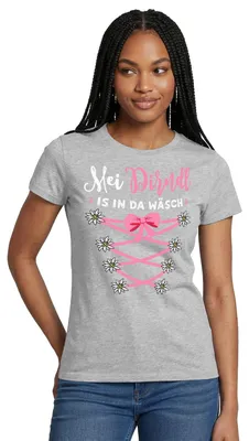 Produktbild von Spreadshirt Dirndl Spruch Mit Blumen Und Bindeoptik Frauen T-Shirt, XXL, Grau meliert