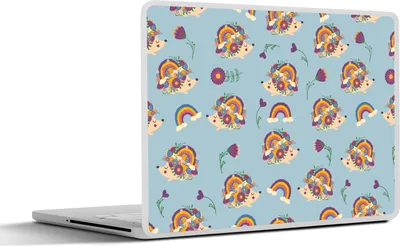 Produktbild von MuchoWow® Laptop Aufkleber Sticker Cover Igel - Regenbogen - Blumen - Muster - Kinder 30x21 cm - Sticker für Laptop - Selbstklebend