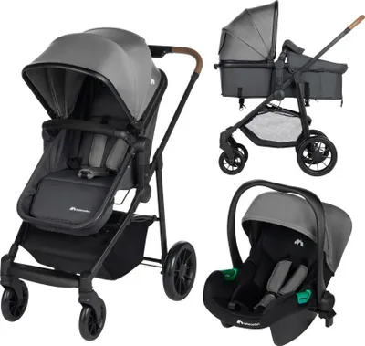 Produktbild von Bebeconfort Haze Trio, Kinderwagen 3-in-1 Komplettset, 0-4 Jahre, 2-in-1-Sitzeinheit, wendbarer & leichter Kinderwagen, i-Size-Babyschale,Tinted Stone