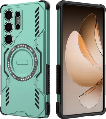 Image de Etui magnétique pour Samsung Galaxy S25 Ultra, bumper hybride PC et TPU, trous d'aération pour la dissipation de la chaleur Etui Vert