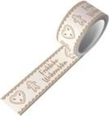 Produktbild von Weihnachten Papier-Packband / Klebeband Weihnachtsgeschenke, 50mm x 50m weiß - Lebkuchen