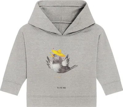 Produktbild von Mr. & Mrs. Panda Organic Baby Hoodie Rabe Sombrero 12. - 18. Monat - Heather Grey - Geschenk, Kapuzenshirt, Kapuzensweatshirt, Elster, Vogel, Motivation, Vögel