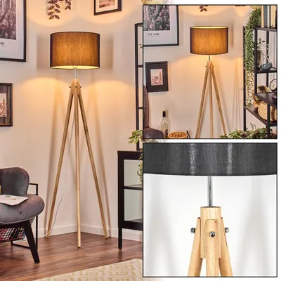 Produktbild von Tubione Stehlampe aus Holz/Metall mit Schirm aus Stoff (Ø 38 cm)