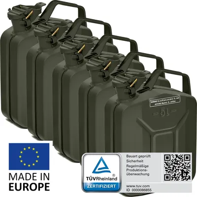 Produktbild von BW® Kraftstoffkanister Metall Benzinkanister 5x 5 Liter - Bronzegrün RAL 6031-F9 - UN-Zulassung - Hergestellt in Europa