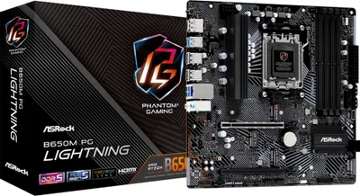 Produktbild von Asrock B650M PG Lightning, AMD, Sockel AM5, AMD Ryzen 7000 Series, Sockel AM5, DDR5-SDRAM, 192 GB