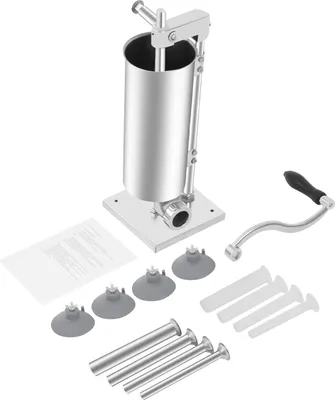 Immagine prodotto di Insaccatrice - Insaccatrice manuale da 3 l - Acciaio inossidabile - 8 bocchelli da 15–28 mm - Manovella - Base antiscivolo - Argento
