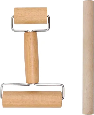 Produktbild von Nudelholz Set, 2-teilig, Holz, kleine und große Teigrolle mit Griff, für Küche