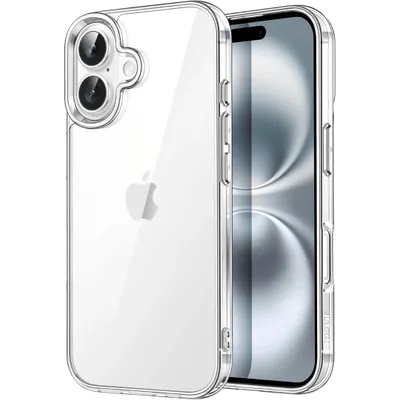 A clear phone case is shown on a white background, with a phone inside the case.