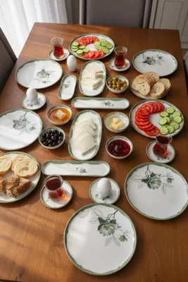 Obrázok produktu pre Sada riadu Hermia Concept (29 kusov) vyrobená zo 100% porcelánu, biela/zelená | Vhodná do mikrovlnnej rúry a umývačky riadu