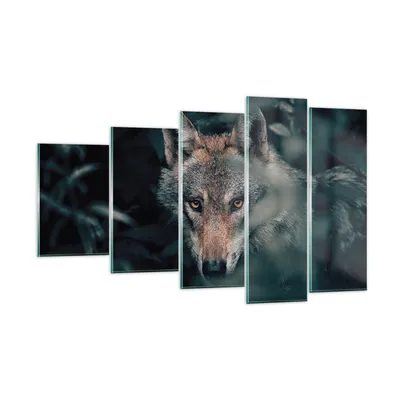 Produktbild von Bilder auf glas - 5 Teile - Wolf Wald Raubtier - 100x60cm - Glasbilder - Wandbilder - Bilder - zum Aufhängen bereit - Wanddekoration aus Glas - Glas Bilder - Wandbild auf Glas - GEG100x60-5053