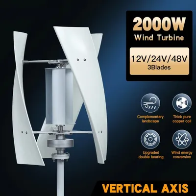 Produktbild von Vertikale Windturbine – Horizontale Windkraftanlagen – Mini-Windgenerator – Windkraftturbine – 2000 Watt Leistung – 12 Volt