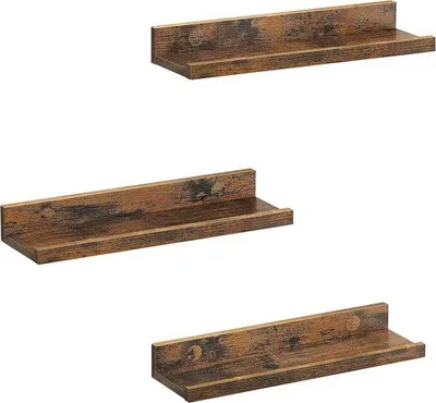 Productafbeelding van Famanu Wandplanken Set, 3 zwevende planken - 38 cm breed - geschikt voor fotolijsten en decoraties - Vintage bruin