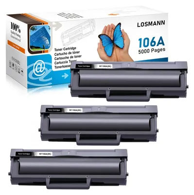Zdjęcie produktu dla LOSMANN 106A XXL, wkłady tonerowe (5000 stron), kompatybilne z HP 106A W1106A, do drukarek HP Laser 107a, 107r, 107w, MFP 135a, 135r, 135w, 135wg, MFP 137fnw, z chipem (5-krotna pojemność, 3 czarne)