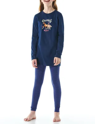 Productafbeelding van Schiesser pyjama voor meisjes, model KleinkinGr.r, lange mouwen, donkerblauw, één stuk, maat 116