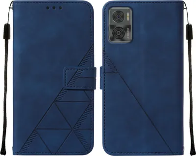 Immagine prodotto di Custodia in pelle flip per Motorola Moto E22i / Moto E22 custodia con design a portafoglio con goffratura, porta carte e supporto blu
