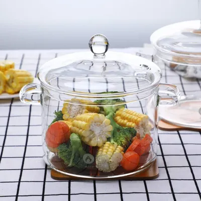 Produktbild von Glas-Kochtopf – 1,5 l hitzebeständiges Borosilikatglas, handgefertigtes Kochgeschirr-Set, Herdplatte, Topf – sicher für Nudeln, Suppe, Milch, Tee (1,5 l)