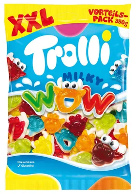 Obrázek produktu pro Trolli Milky Wow – gumové bonbóny s odtučněným mlékem v prášku, balení 350 g