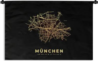 Produktbild von MuchoWow® Wandteppich Wandbehang Gold - Karte - München - Stadtplan 120x80 cm Tapisserie Dekoration Wandtuch - Wanddekorationen - Wandtücher