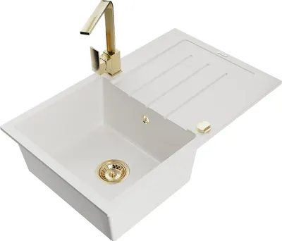 Produktbild von Mexen Bruno 1 Becken-Granitspüle mit Abtropffläche und Mischbatterie Rita, Weiß - 6513-20-670300-50
