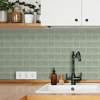 Productafbeelding van Zelfklevende tegelstickers - Water- en oliebestendig - Geschikt voor keuken en badkamer - Saliegroen, 8 stuks