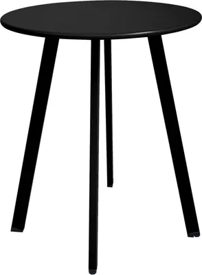 A black round table with three legs on a white background.